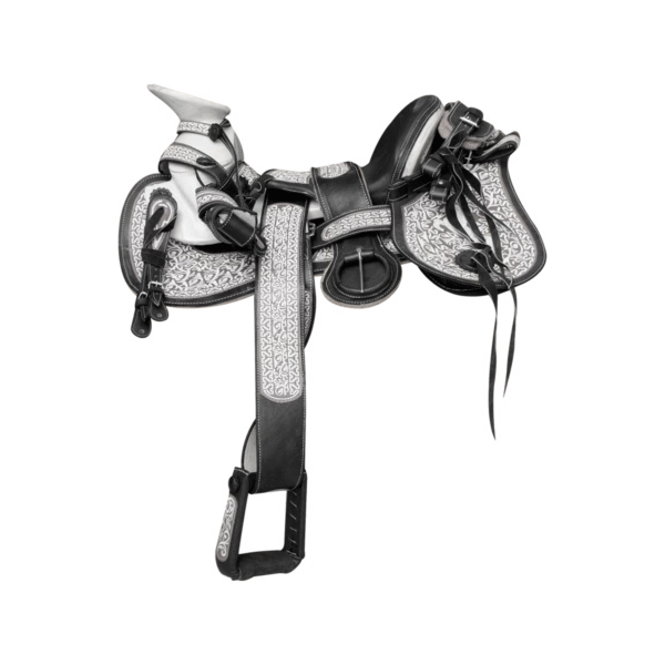 MONTURA COLA DE PATO CON CANTINAS VAQUETA BORDADA ASIENTO FORRADO NEGRO MONTURA COLA DE PATO CON CANTINAS VAQUETA BORDADA ASIENTO FORRADO