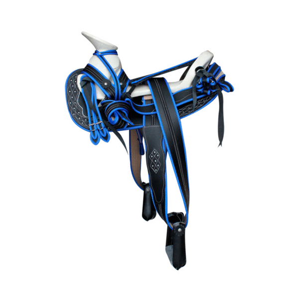 MONTURA COLA DE PATO CUERO RECUPERADO RIBETE AZUL MONTURA COLA DE PATO CUERO RECUPERADO RIBETE