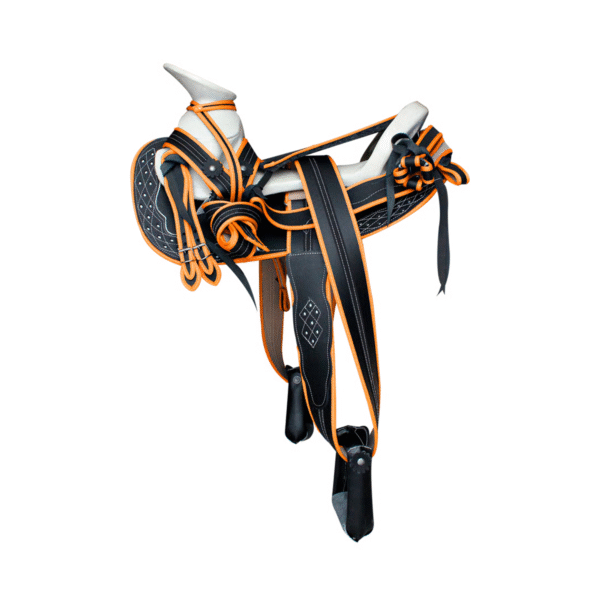 MONTURA COLA DE PATO CUERO RECUPERADO RIBETE NARANJA MONTURA COLA DE PATO CUERO RECUPERADO RIBETE