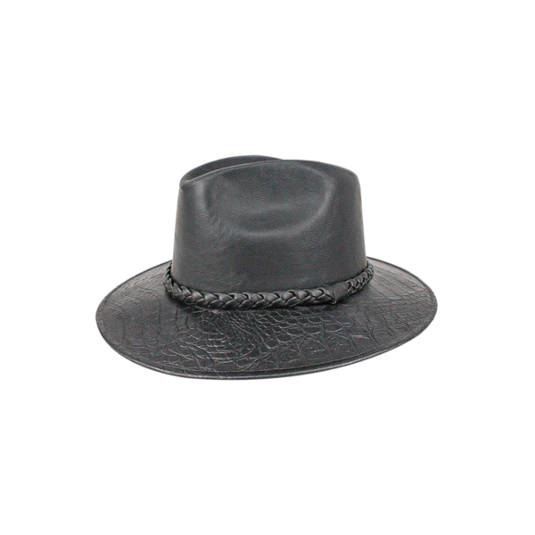 SOMBRERO IMITACION DE COCODRILO NEGRO SOMBRERO INDIANA IMITACIÓN PIEL DE COCODRILO