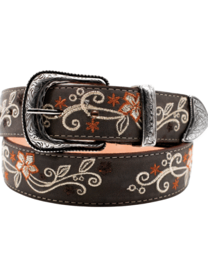 Cinturon Vaquero con Vaqueta y Bordado de Flor