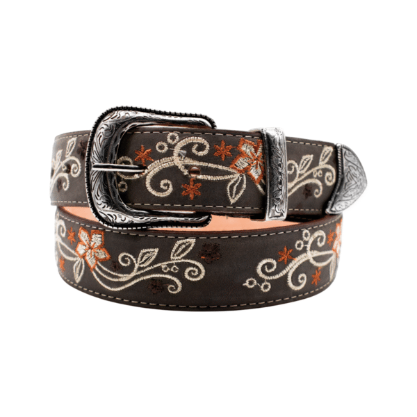 Cinturon Vaquero con Vaqueta y Bordado de Flor