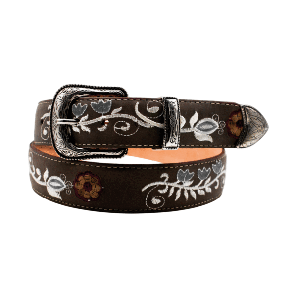 Cinturon Vaquero con Vaqueta y Bordado de Flor