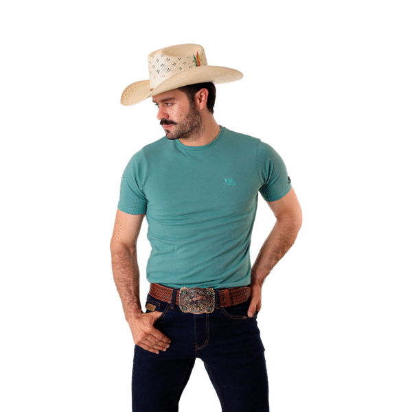 CAMISA ESTILO VAQUETA COLOR AZUL TURQUESA