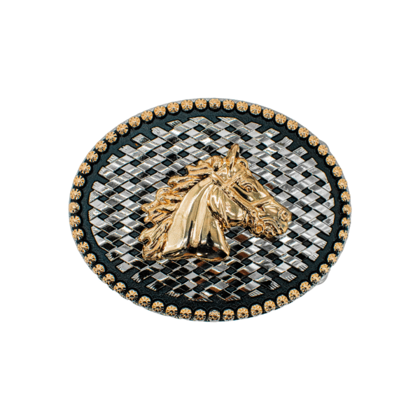 HEBILLA ESTILO CANASTA CON UN CABALLO EN ORO