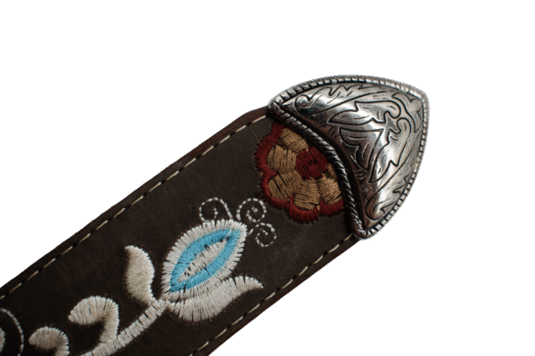 Cinturón Vaquero Bordado con Flor Azul