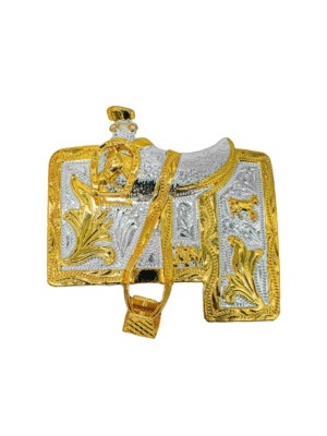 HEBILLA CON FORMA DE MONTURA EN COLORES ORO Y PLATA