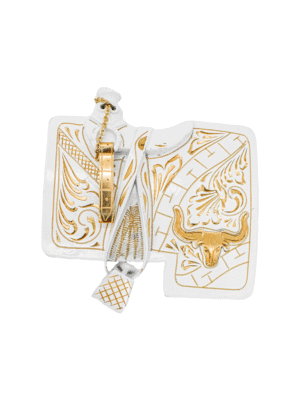 HEBILLA CON FORMA DE MONTURA EN COLOR BLANCA CON DORADO