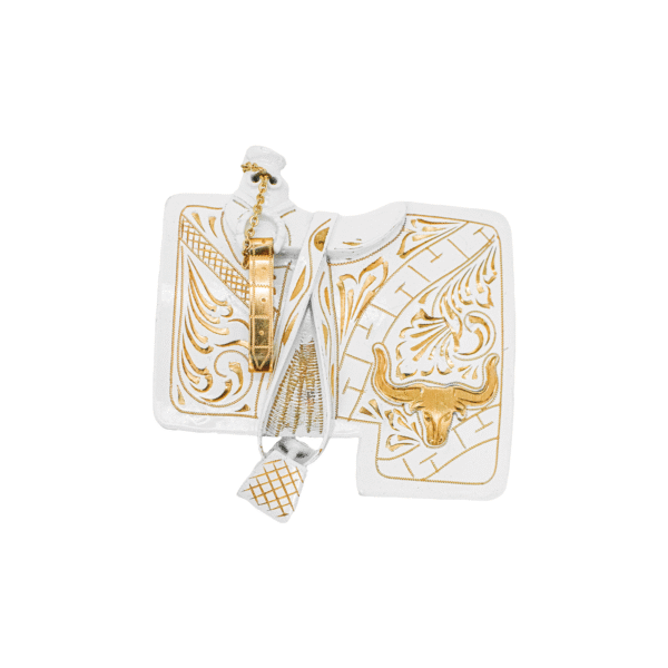 HEBILLA CON FORMA DE MONTURA EN COLOR BLANCA CON DORADO