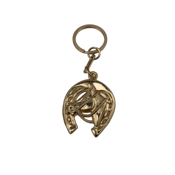 Llavero de Herradura con Caballo Dorado