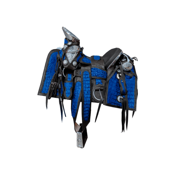 MONTURA CUADRADA GENUINA PIEL COCODRILO AZUL MONTURA CUADRADA GENUINA PIEL COCODRILO