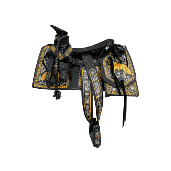 MONTURA DE LONA BORDADA NEGRA CON DORADO MONTURA DE LONA BORDADA