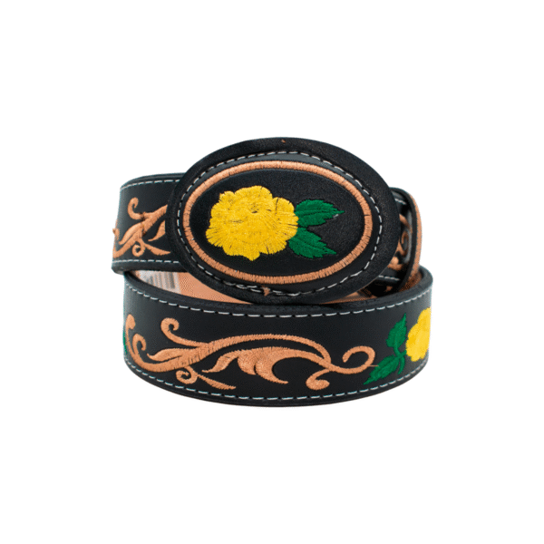 CINTURON DE NIÑA BORDADO CON DECORACION FLORAL