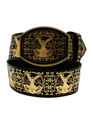 Cinturón Navajeado con Laser Metálico con Hebilla Dorada