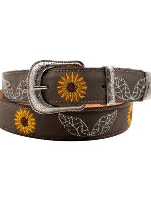 Cinturón Vaquero de Vaqueta Bordado con Girasoles