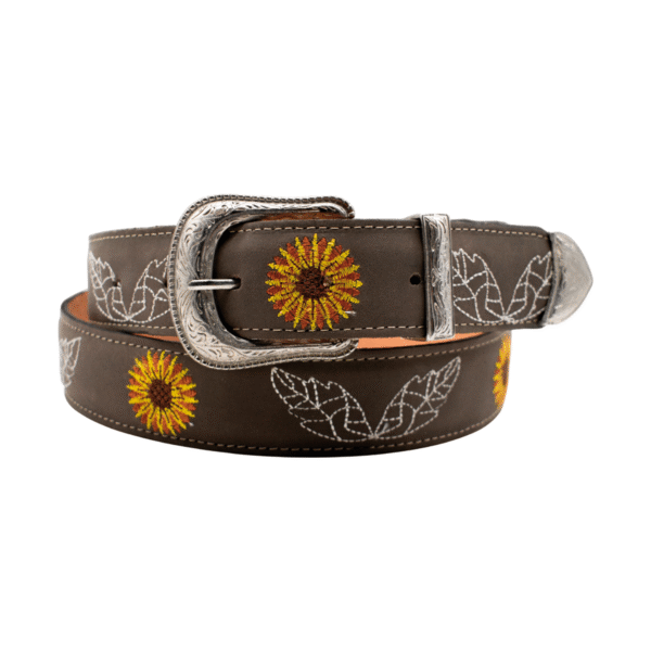 Cinturón Vaquero de Vaqueta Bordado con Girasoles