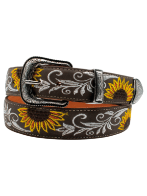 Cinturón Vaquero Bordado con Medio Girasol