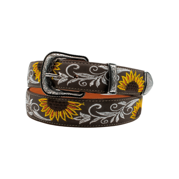 Cinturón Vaquero Bordado con Medio Girasol