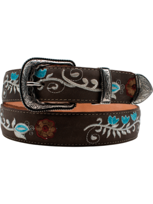 Cinturón Vaquero Bordado con Flor Azul
