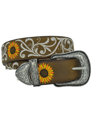 Cinturón Vaquero bordado con Girasol y Ramas