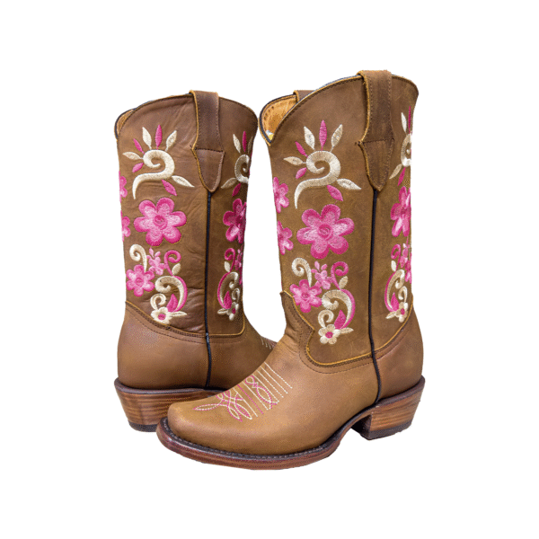 Bota de Piel Bordada con Flores