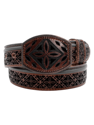 CINTURON CON FLORES DE COLOR CAFE