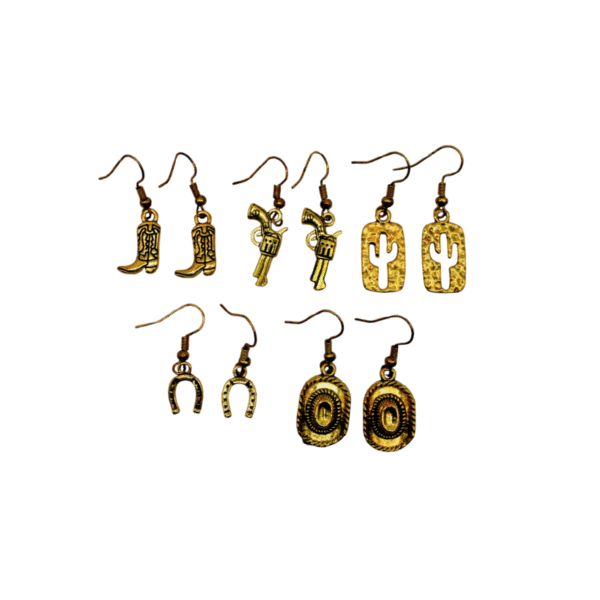 Set de Aretes 5 Piezas Vaqueros Dorados