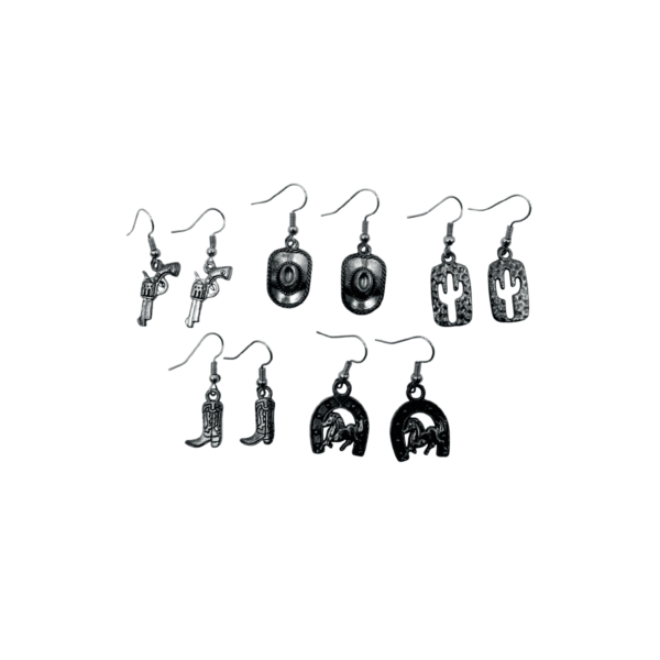 Set de Aretes 5 Piezas Vaqueros Plateados