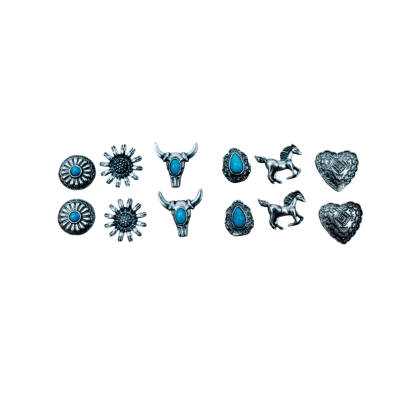 Set de Aretes 6 Piezas Vaqueros de Piedra Turquesa