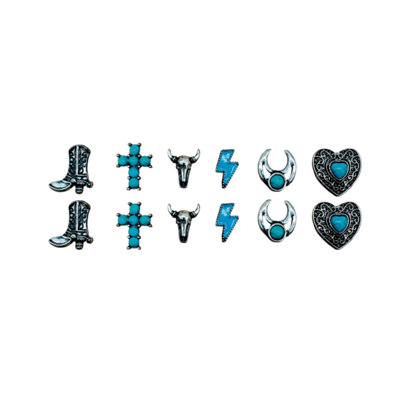 Set de Aretes 6 Pìezas Vaquero de Piedra Turquesa