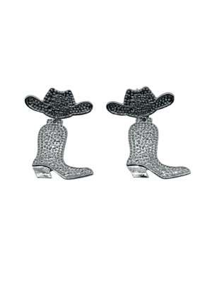 Arete de Bota y Sombrero Brillante Plateado