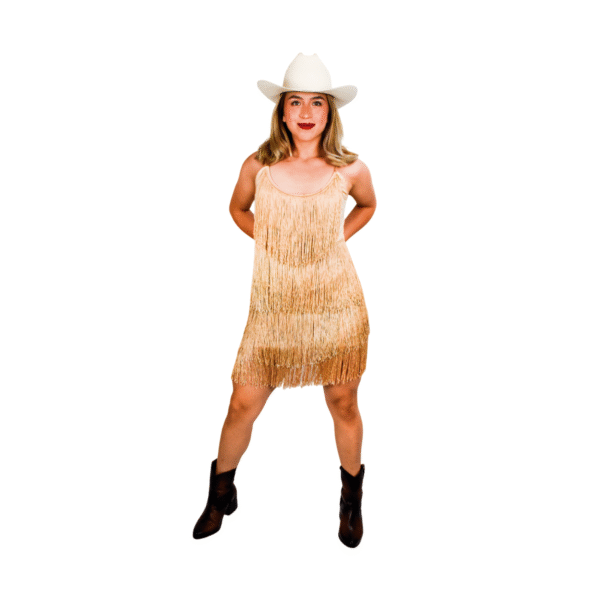 Vestido Licra con Fleco Dorado