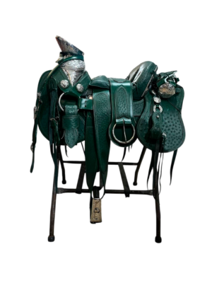 MONTURA COLA DE PATO CON CANTINAS AVESTRUZ GENUINA CON HERRAJE